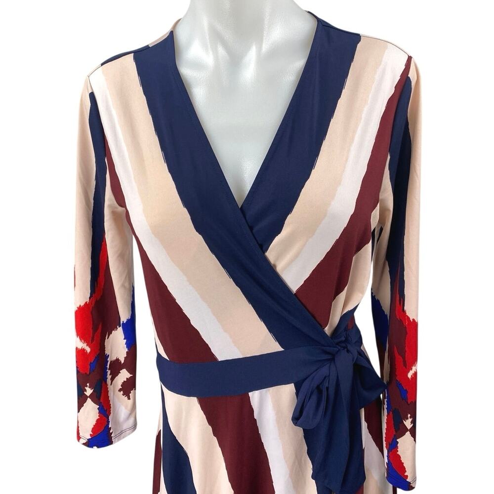 BCBGMaxazria Isabella Multicolor Striped Long Sleeve Midi Wrap Dress Size S - Picture 4 of 6